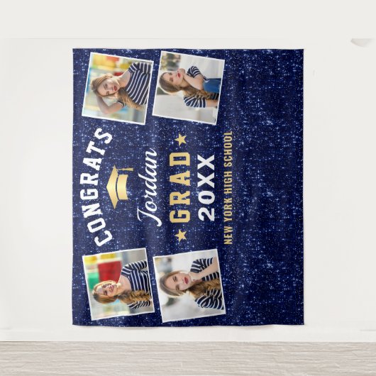 Tenture Marine moderne Bleu Graduation 4 Photo Booth Backd (Devant)