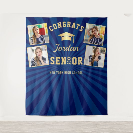 Tenture Marine moderne Bleu Graduation 4 Photo Booth Backd (Devant)