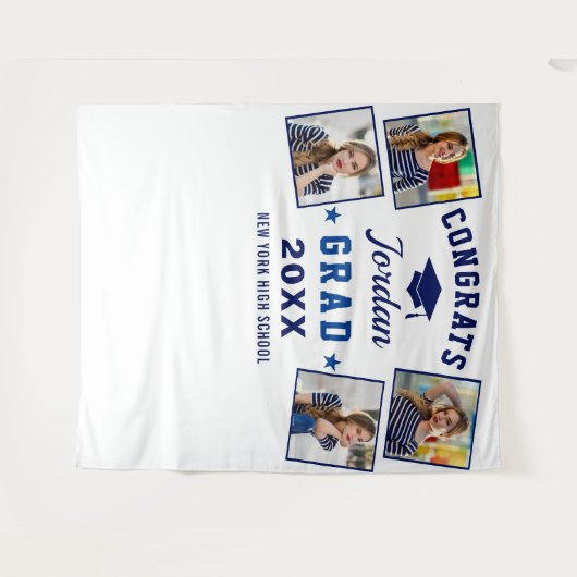 Tenture Marine moderne Bleu Graduation 4 Photo Booth Backd (Devant (Horizontal))
