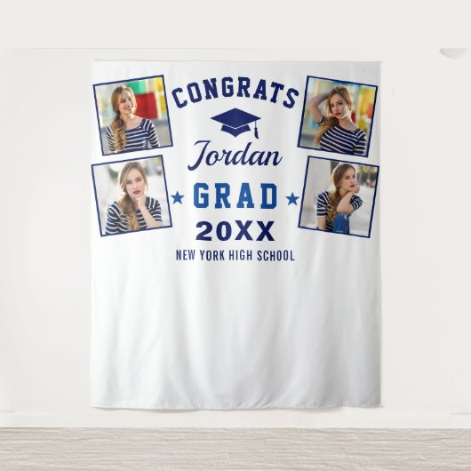 Tenture Marine moderne Bleu Graduation 4 Photo Booth Backd (Devant)