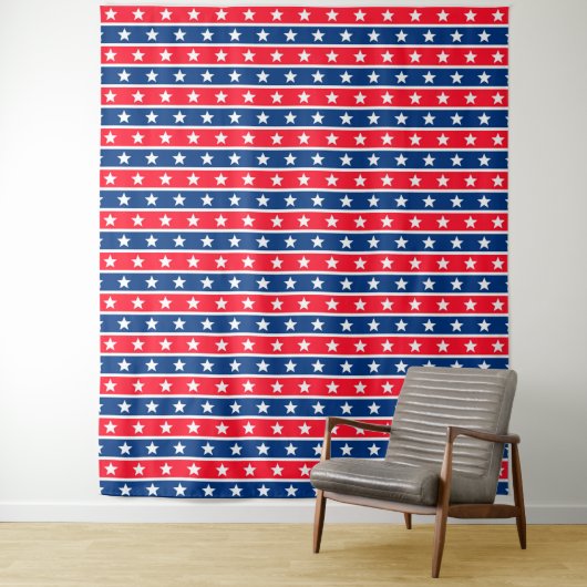 Tenture Marine Red & White Stars U.S.A. Tapestry Backdrop (En situation)