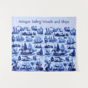 Tenture MARITIME, NAVIRES ANCIENS, VOILIERS, Bleu marine