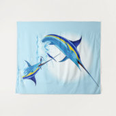 Tenture Marlin Bleu Jaillissant de l'Océan (Devant (Horizontal))
