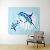 Tenture Marlin Bleu Jaillissant de l'Océan (En situation (horizontale))