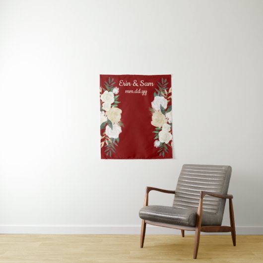 Tenture Maroon Greenery Mariage Prop Photo Booth fond (En situation)