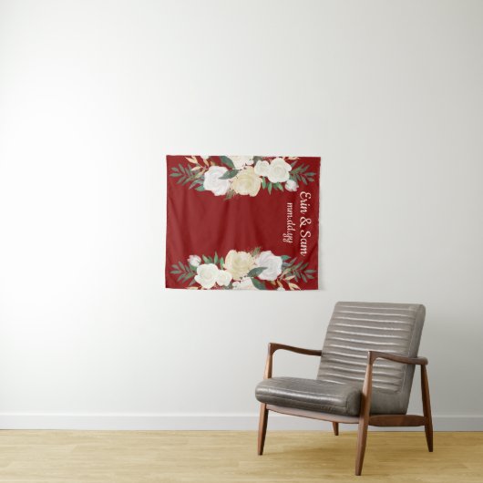 Tenture Maroon Greenery Mariage Prop Photo Booth fond (En situation (horizontale))