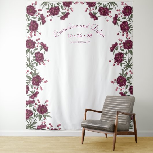 Tenture Maroon Rose Wedding Photo Backdrop (En situation)