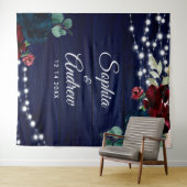 Tenture Marsala en bois rustique & Fleurs bleues de marine (En situation (horizontale))