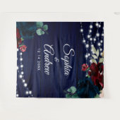 Tenture Marsala en bois rustique & Fleurs bleues de marine (Devant (Horizontal))