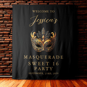 Tenture Mascarade Bienvenue Anniversaire 16 Ans Or Noir Do