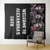 Tenture Mascarade boule anniversaire rose noir masques arg (En situation (horizontale))