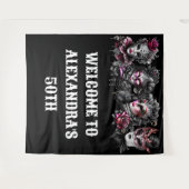 Tenture Mascarade boule anniversaire rose noir masques arg (Devant (Horizontal))