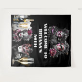 Tenture Mascarade boule anniversaire rose noir masques arg (Devant (Horizontal))