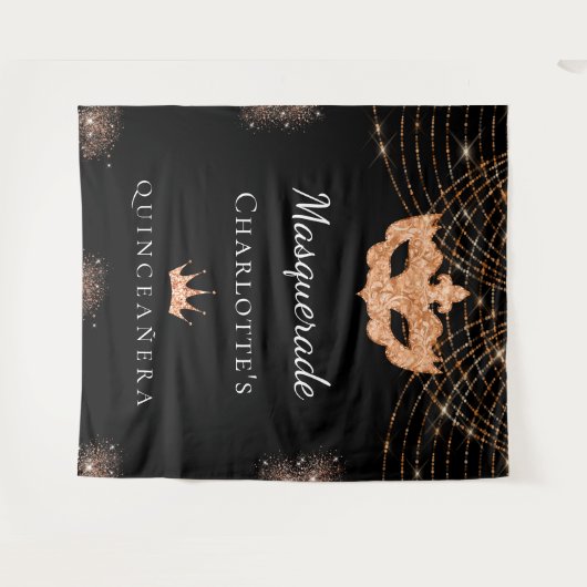 Tenture Mascarade parties scintillant or noir Quinceanera (Devant (Horizontal))