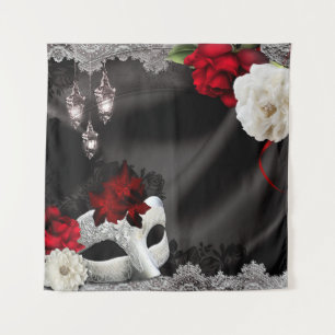 Tenture Mascarade Rouge Noir Élégant Floral Party fond