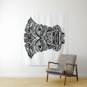 Tenture Masque Tiki Blanc Et Noir (En situation)