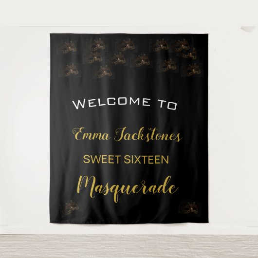 Tenture Masquerade Gold Black Sweet 16 15 Anniversaire (Devant)