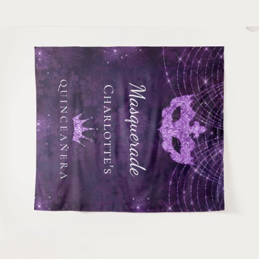 Tenture Masquerade violet parties scintillant Quinceanera  (Devant (Horizontal))