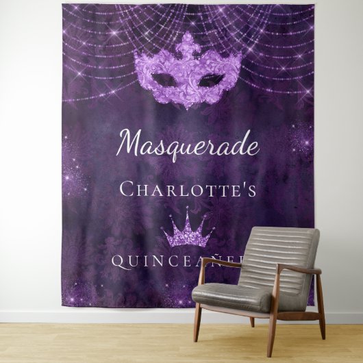 Tenture Masquerade violet parties scintillant Quinceanera  (En situation)