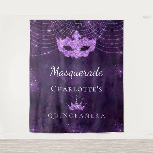 Tenture Masquerade violet parties scintillant Quinceanera  (Devant)