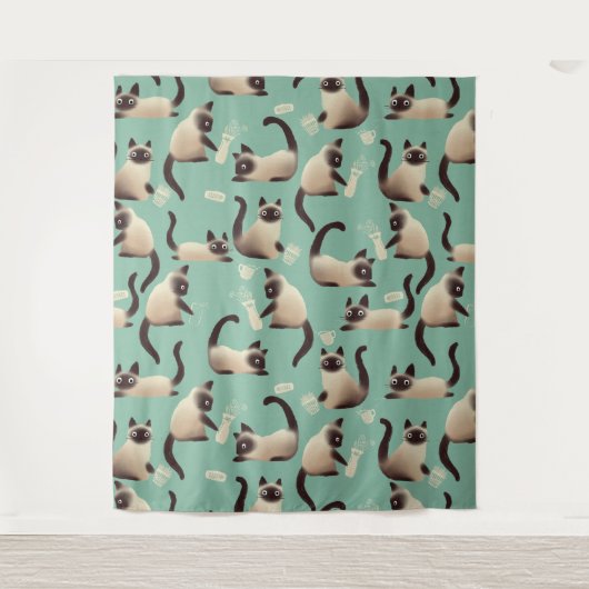 Tenture Mauvais chats siamois frapper des trucs (Devant)