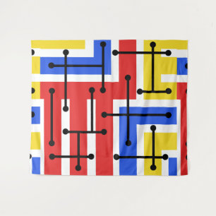 Tenture Maze d'art géométrique rétro Couleurs primaires