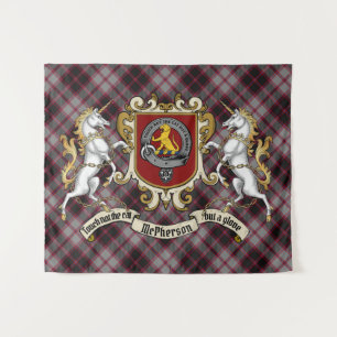 Tenture McPherson Clan Badge & Unicorns avec Tartan