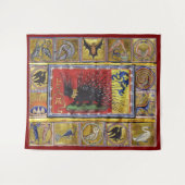 Tenture MEDIEVAL BESTIARY,BLACK HEDGEHOG KING and ANIMALS  (Devant (Horizontal))