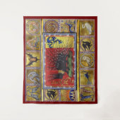 Tenture MEDIEVAL BESTIARY,BLACK HEDGEHOG KING and ANIMALS  (Devant)