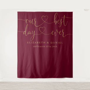 Tenture Meilleur jour de mariage écriture bordeaux et or