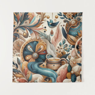 Tenture Mélange bohème de fleurs turquoises, magenta, viol