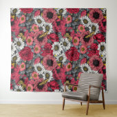 Tenture Mélange de fleurs en rouge et gris (En situation (horizontale))