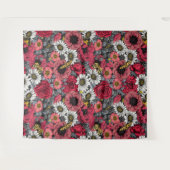 Tenture Mélange de fleurs en rouge et gris (Devant (Horizontal))