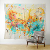 Tenture Mélodie des couleurs et notes musicales (En situation (horizontale))