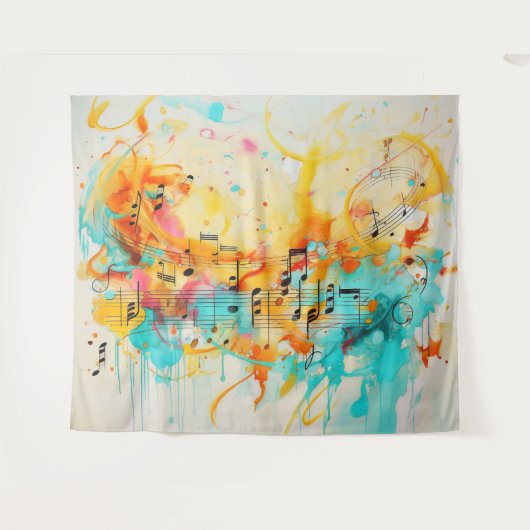 Tenture Mélodie des couleurs et notes musicales (Devant (Horizontal))