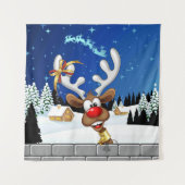 Tenture Mème de Noël drôle de renne qui regarde par-dessus (Devant)