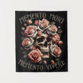 Tenture Memento Mori - Memento Vivere Crâne et Roses (Devant)
