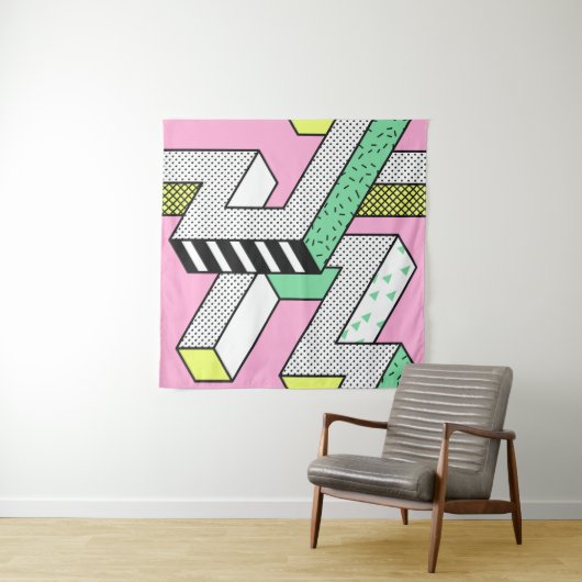 Tenture Memphis Abstrait : formes géométriques des années (En situation (horizontale))