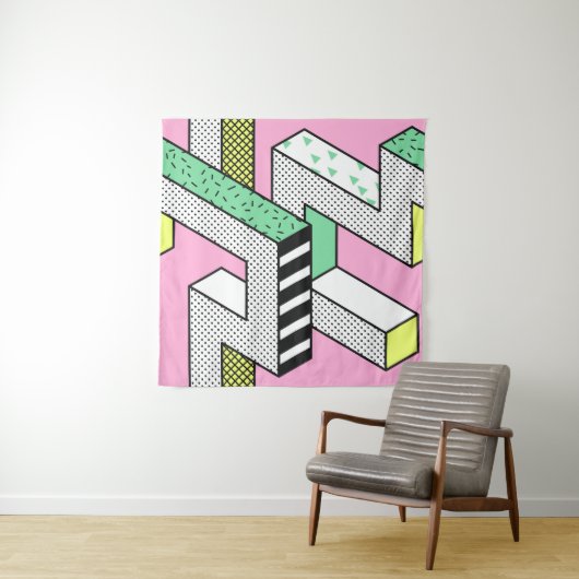 Tenture Memphis Abstrait : formes géométriques des années  (En situation)