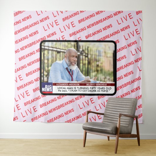 Tenture Mens Funny 50th Birthday TV News 40th 60th (En situation (horizontale))