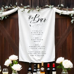 Tenture Menu Chic Elegant Wedding Black & White Bar Menu<br><div class="desc">Ajoutez une touche de sophistication à votre réception de mariage avec notre élégante Tapisserie de menu Black & White Wedding Mariage. Cette pièce élégante à la décoration élégante est ornée d'un arrière - plan noir élégant et d'une typographie blanche, créant un look intemporel et moderne qui complète tout thème de...</div>