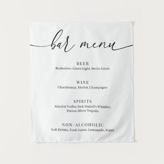 Tenture Menu de bar de mariage élégant moderne (Devant)