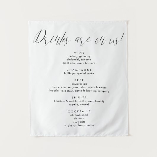 Tenture Menu de boissons de mariage à la calligraphie mode (Devant)