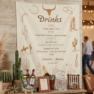 Tenture Menu du bar de mariage Boho Western, boisson de ma