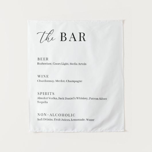 Tenture Menu du bar pour un mariage élégant moderne (Devant)