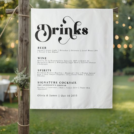 Tenture Menu simple rétro de bar de boissons Typographie v