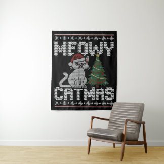 Tenture Meowy Catmas Knitted Cat Tapestry