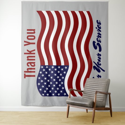 Tenture Merci Américain Drapeau Anciens combattants (En situation)