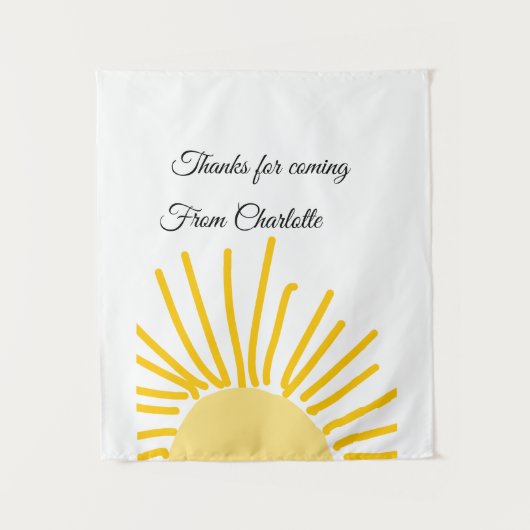 Tenture merci d'être venu nom du texte message soleil (Devant)