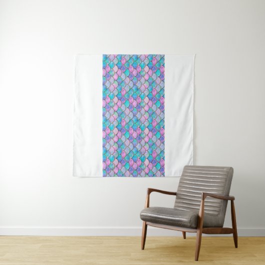 Tenture Mermaid fish scale wave japanese seamless pattern. (En situation (horizontale))